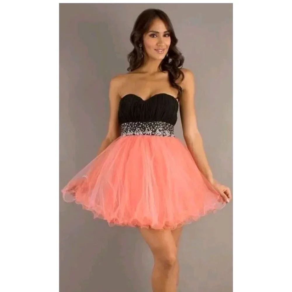 Dancing Queen Fit and Flare Black Pink Floofy Ruffly Skirt Dress Formal L